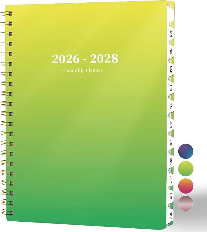 Monthly Planner 2026-2028,2 Year Monthly Calendar Planner,JUL 2026-JUN 2028 | A4(8.5" x 11"),24 Months Planner with Tabs, Spiral Bound, PVC Cover, Inner Pocket for Student, Teacher, School and Office Use