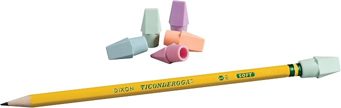 Ticonderoga Pencil Cap Erasers, Assorted Pastel Colors, 10 Count