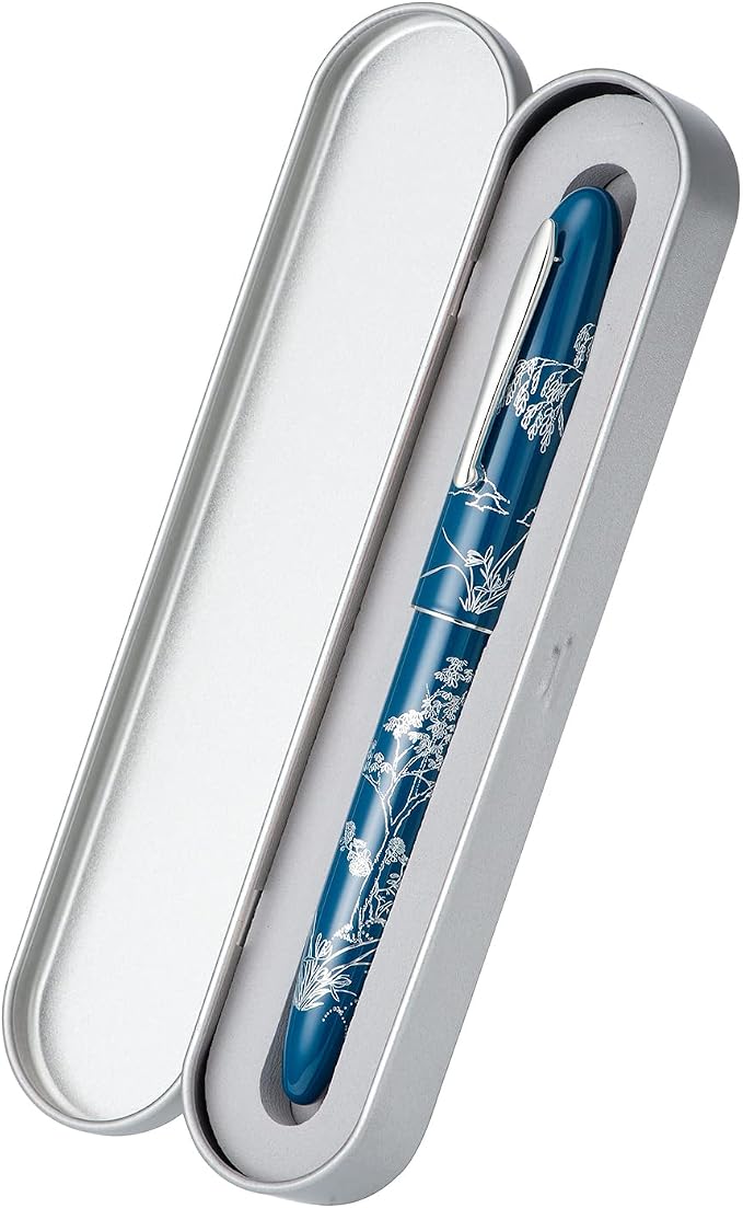 HONG DIAN N23 Blue Rabbit Fountain Pen, Iridium Extra Fine Nib Silver Trim, New Year Lucky Rabbit Carving Design, Smooth Writing Pen with Converter and Metal Pen Box Set