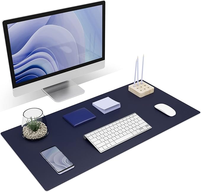 K KNODEL Desk Protector Mat, Leather Desk Pad (31.5"x15.7", Dark Blue) | Non-Slip Desk Mat, Desk Pads and Blotters, Desktop Mat, Desk Protector and Cover, Office Computer, Laptop and Keyboard Mat