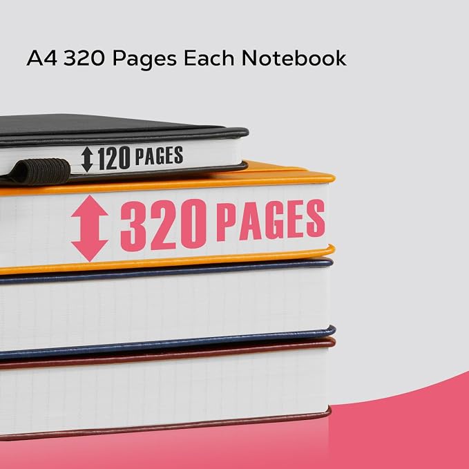 FOCUS DAY Lined Journal Notebook for Women/Men Writing Work, 320 Pages A4 Large Notebook notepads 8.5 x 11 for Note Taking, Hardcover Leather Journal, 100Gsm Thick Paper, Pink