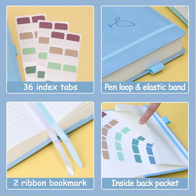 Hoci Poci 400 Pages Lined Journal Notebook, 5.8" x 8.4", Light Blue | Thick Journal for Writing, A5 Hardcover Leather Notebook with 100Gsm College Ruled Paper for Women Men Work Note taking