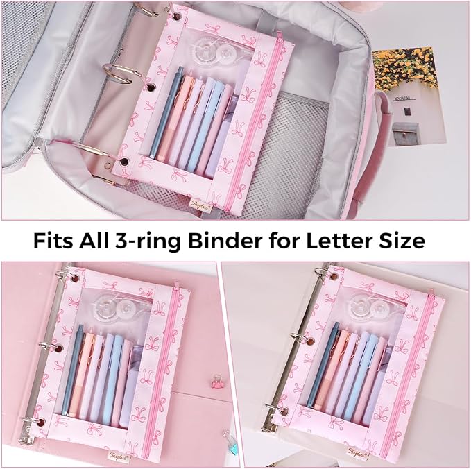 3 Ring Pencil Pouch for Binder, Zipper Pencil Case with Clear Window, Durable Binder Pencil Pouch for School Supplies, Fits Standard 3 Ring Binders, Organizer for Students, Teachers & Office Use