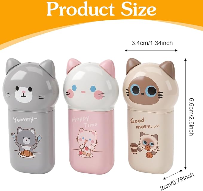 Mabor 3 PCS White Correction Tape Set, Cute Kawaii White Correction Cat Tape Roller for School Office Supplies, Portable Smooth Dry Applicator Stationery Gifts