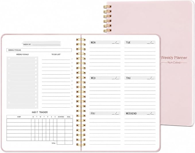 TREES Undated Weekly Planner, Weekly To-Do List, Goal and Habit Tracker | 5.8" x 8" Spiral-Bound Organizer for Weekly Goals, Tasks and Habits, Designed for Work, School and Everyday Planning
