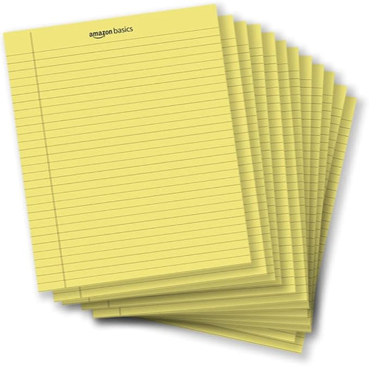 Amazon Basics Legal/Wide Ruled 8.5 x 11.75 inch Legal Pad, Canary, 72 Count (Pack of 12), 50 sheets per pad, 6 packs per carton