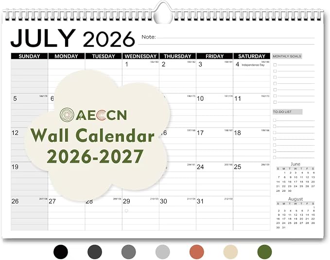 Calendar 2026-2027 18 Months-Simple | 17" x 12"| 110GSM Thick Paper | No-Bleed | Stickers Attached | Home, School & Office Use