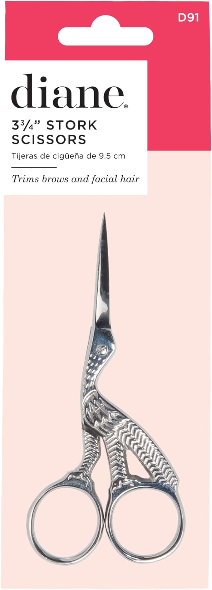 Diane Stainless Steel Stork Eyebrow Scissors, Precision Facial Hair & Brow Trimming Scissors for Women & Men, Sharp Ergonomic Beauty Grooming Scissors for Eyebrows, Mustache & Stray Hair Shears, 3.75"