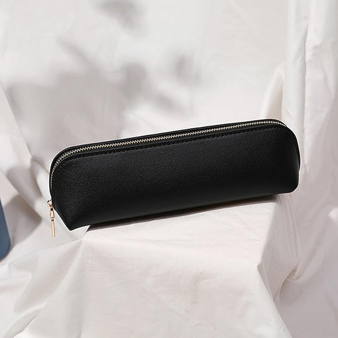 Pencil Case Small Pencil Pouch Slim (Khaki, Faux Leather)