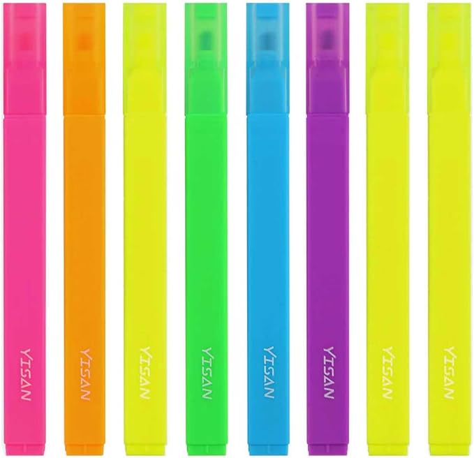 YISAN Highlighters Assorted Colors | Soft Tip, No Bleed, Journal Pens, 70955