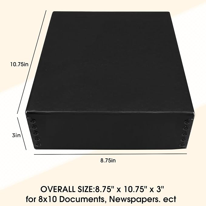 Golden State Art, Drop Front Archival Storage Box, 8.75"x10.75"x3"-Black | Acid-Free 8x10 Museum Photo Storage Box with Metal Edge, Preserve Documents, Prints, Poster, Photographs, Arts And Crafts