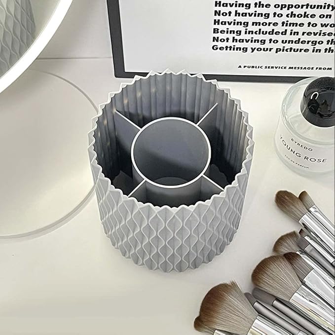 OWLFAVO Rotate Desk Organizer, Spinning Pen Holder Stationery, 360-Degree Pencil Accessories Storage Caddy Tray for College, Home, Office, Makeup Brush, 5 Compartments, Gray