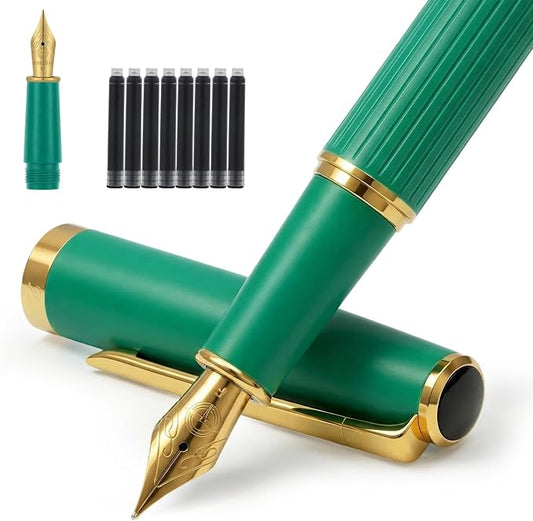 Fountain Pen,Elegant Fountain Pens with 2 Nib(F/EF) 8 cartridges 2 convertes,Fancy Pen for Journaling,Nice Pens for Writing,Calligraphy Pen,Writing Pen with Gift Case(Green)