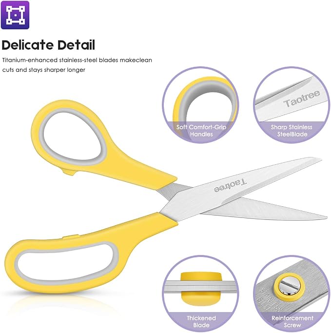 Scissors Bulk Set 40-Pack, Taotree 8" All Purpose Scissors for School | Comfort-Grip Sharp Shears for School Supplies Office Desk Home, Classroom Teacher Sewing Fabric Craft, Right/Left Handed