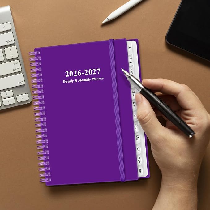2026-2027 Planner - A5 Weekly & Monthly Planner Spiral Bound, July 2026 - June 2027, with Flexible Cover, Tabs, Inner Pocket, 6.4" x 8.5", Purple