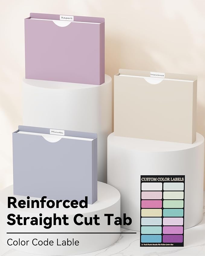 2 Inch Plastic Manila File Jacket & File Pockets,Heavy Duty 2 Inch Expanding Manila Pocket File Folders Letter Size,Reinforced Project File Jackets,Job Folders File Jackets-Assorted Color