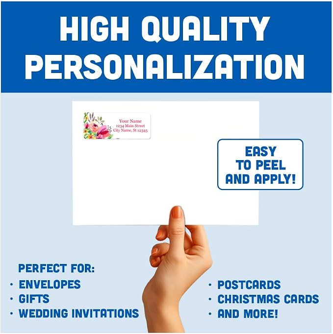 Personalized Return Address Labels - Elegant Flowers Designs - Self Adhesive Stickers (from 60 to1020 Labels), 2-5/8 x 1 inch Labels, in 8.5 x 11 inch Sheets.