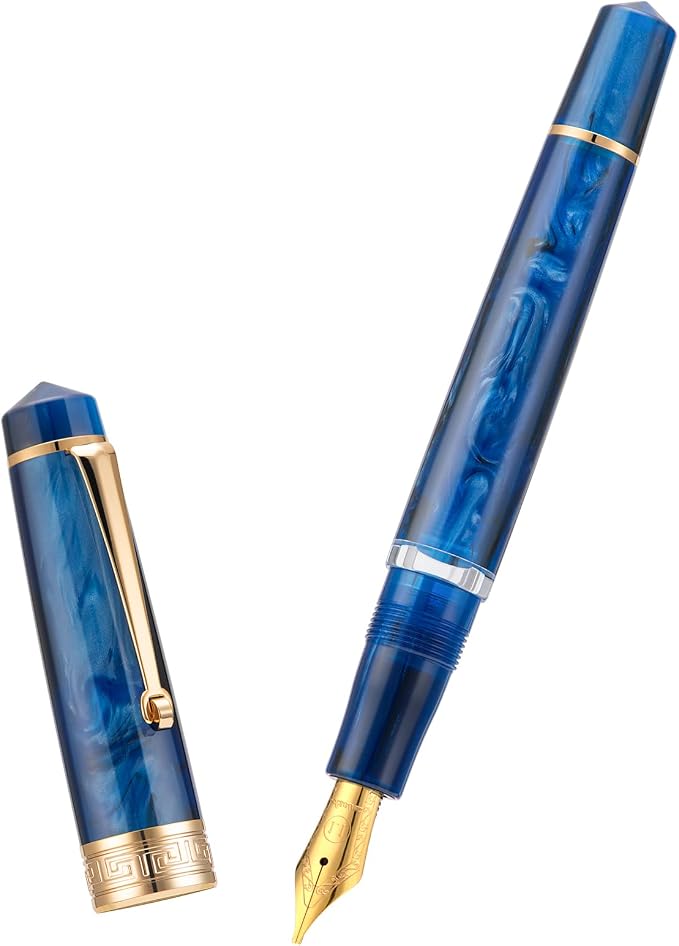 Asvine P20 Piston Fountain Pen, Stub Nib 1.1mm Calligraphy Art Drawing Galaxy Blue Acrylic with Case Set