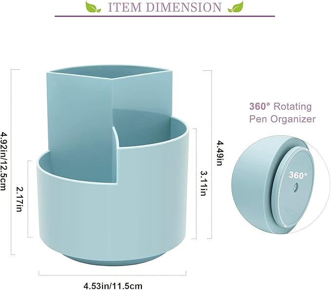 Siveit Desk Pencil Pen Holder, Desk Organizers 3 Slots 360-Degree Rotating Pen Holder for Desktop Storage Stationery Supplies Organizer, Home, Office, School, Kids, Blue