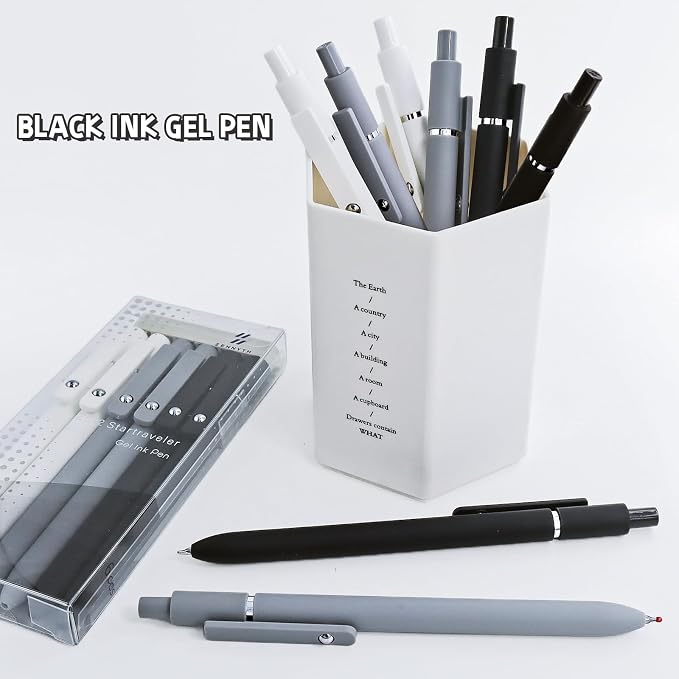 UIXJODO 6 Pcs Gel Pens 0.5mm Quick Dry Black Ink Pens Fine Point Smooth Writing Pen, Cute Office and School Supplies Gifts for Women Teacher Students (6 Pcs Black White Grey Silver)