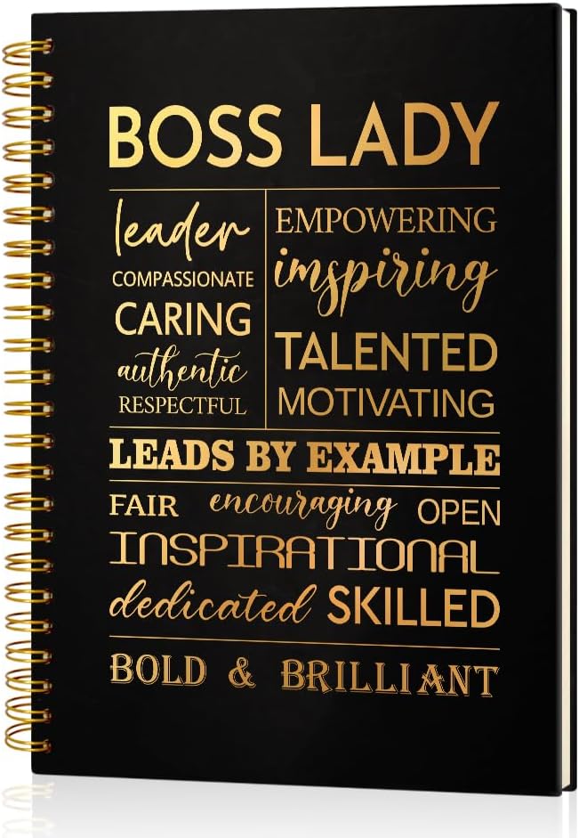 Boss Lady 160 Blank Pages Gold Foil Hardcover Spiral Notebook, New Business Owner Gifts Women Boss Gifts for Boss Female, Appreciation Gifts for Women Entrepreneurs, Boss Day Women's Day Gifts