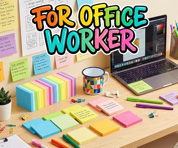 (24 Pads) Sticky Notes 3x3 Inches,Bright Colors Self-Stick Pads, Easy to Post for Home, Office, Notebook