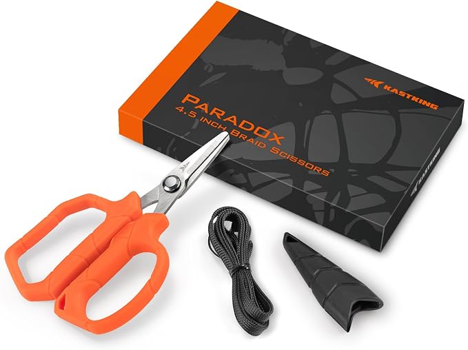 KastKing Paradox 4.5-Inch Fishing Scissors | Stainless Steel Precision Fishing Line Cutters With Non-Slip Grip, Protective Sheath, Neck Lanyard, Scissors for Braided Line