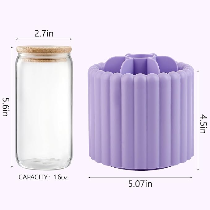 Rotating Makeup Brush Holder Organizer with Removable Dividers, Purple | 7 Slots Make Up Brush Organizer 360 Spinning Cosmetic Storage Pen Holder for Desk, Vanity, Dresser