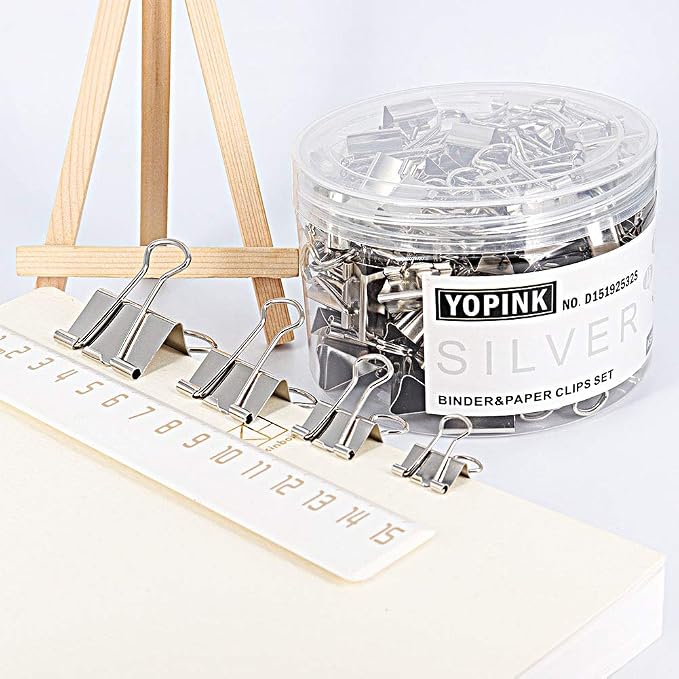Binder Paper Clips, Assorted Sizes Set (Mini, Small, Medium, Large) for Office School and Home Supplies (Silver)
