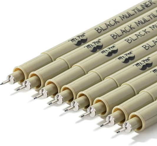 Mr. Pen- 0.2mm Micro Fine Point Pens, 8 Pack, Black Ink, Waterproof | Acid-Free, No-Smear Quick-Dry Fineliner Pens for Drawing, Sketching, Bible Journaling, Outlines & Everyday Writing