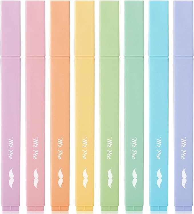 Mr. Pen- Aesthetic Highlighters No Bleed, 8 Pack, Assorted Colors | Chisel Tip, Cute Highlighters Assorted Colors for Journaling, Highlighting, Underlining, Fast Dry, Back to School Supplies