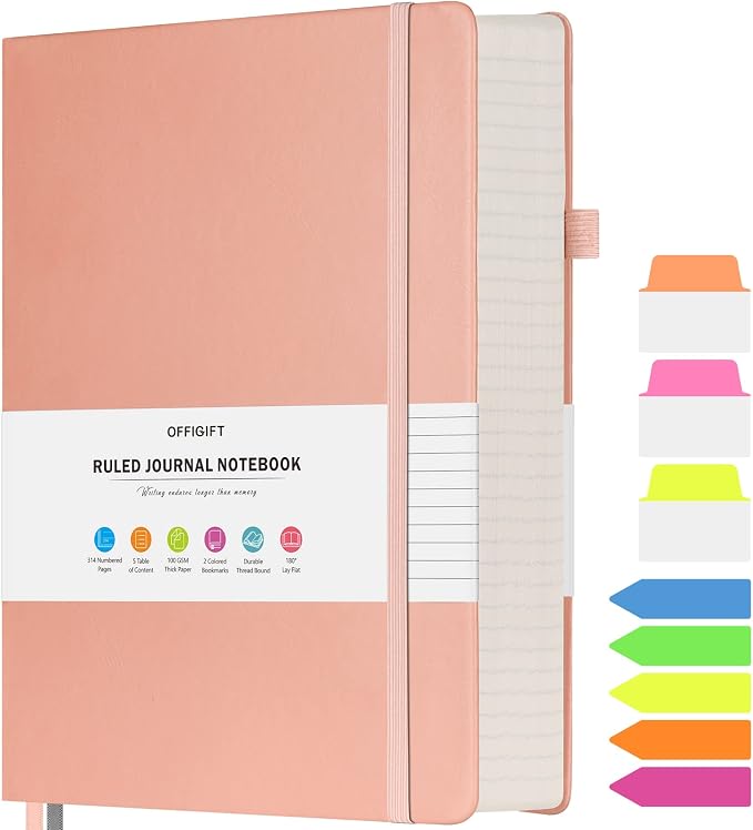 College Ruled Notebook A5, 312 Numbered Pages Diary, Lined Leather Journal | Extra-Thick with 2X Writing Space, 100gsm No Bleed Paper, Hardcover, Lay-Flat, for Work, School, Meeting Notes & Journaling