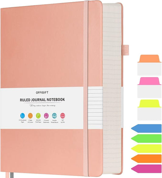 College Ruled Notebook A5, 312 Numbered Pages Diary, Lined Leather Journal | Extra-Thick with 2X Writing Space, 100gsm No Bleed Paper, Hardcover, Lay-Flat, for Work, School, Meeting Notes & Journaling