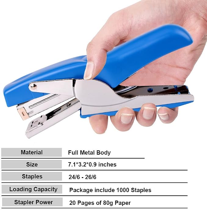 Stapler with 1000 Staples-Plier Stapler Save 60% Power,Good for Stapling at Home School or Warehouse (Bkue2P)