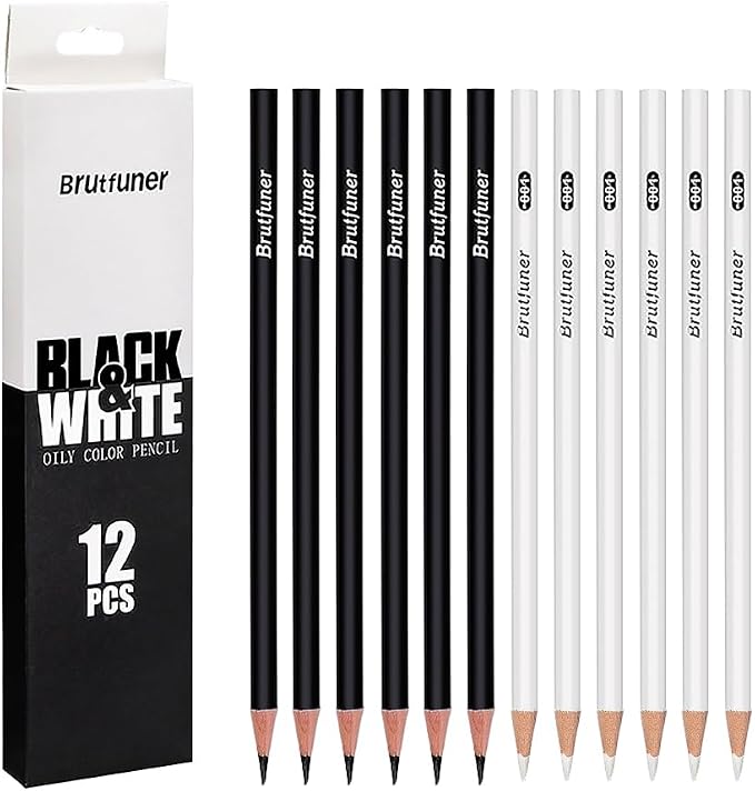 SIQITECHNO 12Pcs Black and White Based Colored Pencils Wooden Oil Color Pencils Premier Soft Core Colored Pencil for Drawing Sketching Shading