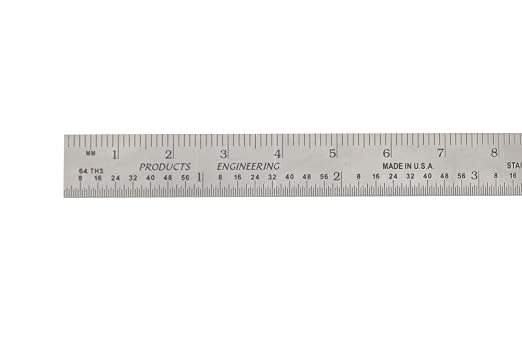 PEC Tools 6” Machinist Pocket Ruler – 5 Pack Bundle, Stainless Steel Ruler with Pocket Clip - mm and 64ths Graduations on Front, Metric Equivalents Chart on Back, Round End Metal Rule, Made in USA