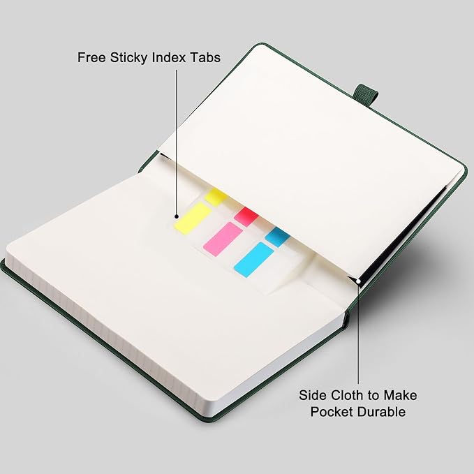 AHGXG Graph Grid Paper Notebook, 192 Pages, A5 Medium Size (5.7'' x 8.3'') | 5 Squares per Inch, Leather Hardcover, 100 GSM Thick Paper, for School, Students, Math, Engineering (Dark green)