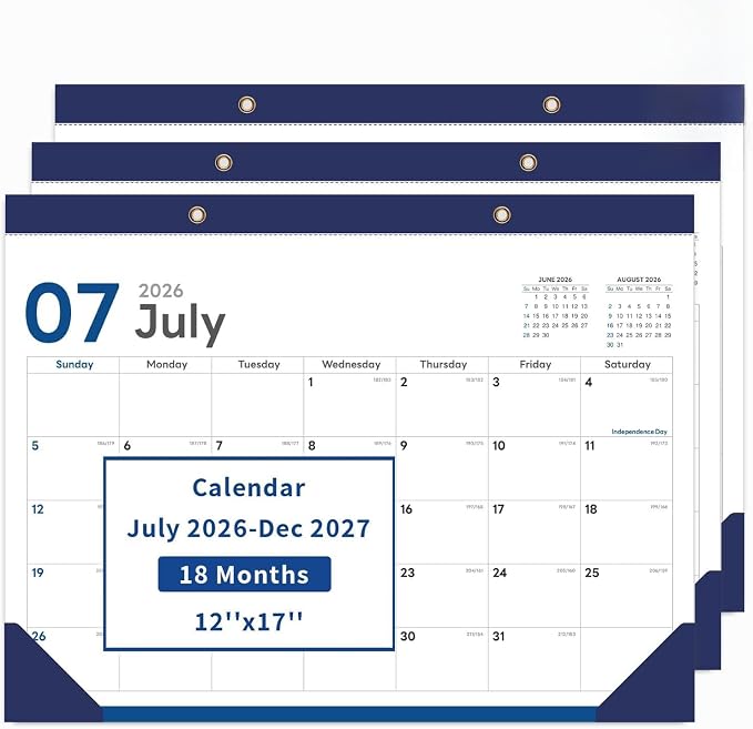 COMIX Desk Calendar 2026-2027, 17" x 12" Monthly Desktop Planner Pad with Frosted Cover, 18 Months July 2026 to December 2027, Thick 120 GSM Paper for Office School Home,3 Pack