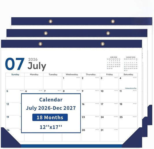 COMIX Desk Calendar 2026-2027, 17" x 12" Monthly Desktop Planner Pad with Frosted Cover, 18 Months July 2026 to December 2027, Thick 120 GSM Paper for Office School Home,3 Pack