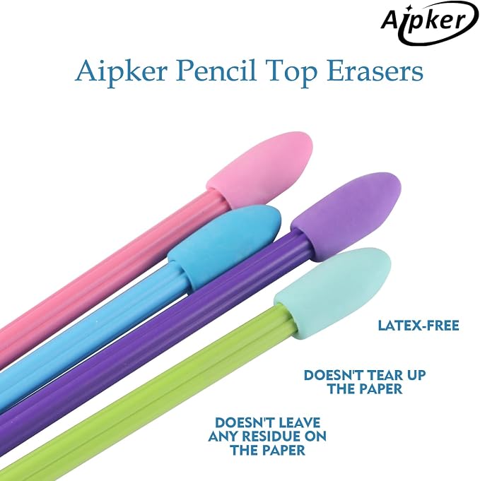 Aipker Pencil Erasers, Pencil Eraser Toppers, Cap Erasers, Pencil Top Erasers for Kids, Pencil Top Erasers Bulk (80Pcs/Box)