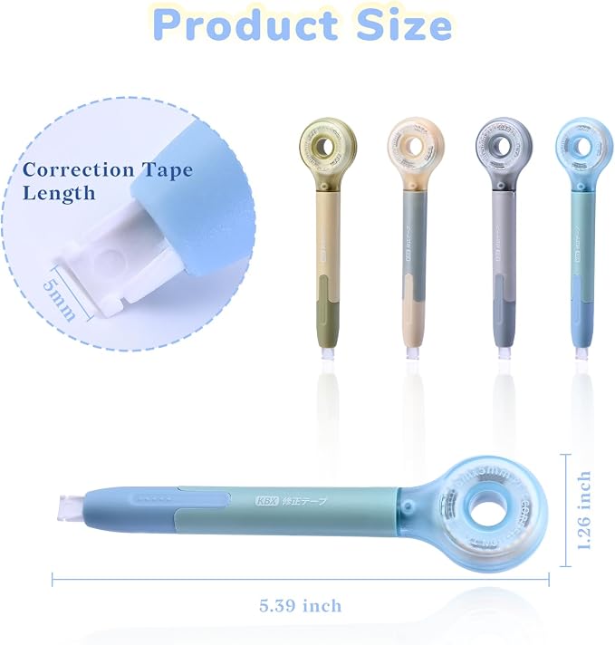 Temiary 4 Pack Correction Tape Pen, 6M/256" x 0.2" White Smooth Pull Out Tape Pens, Qucik Dry Easy to Use Applicator for Instant Corrections Study and Office Supplies (Morandi)