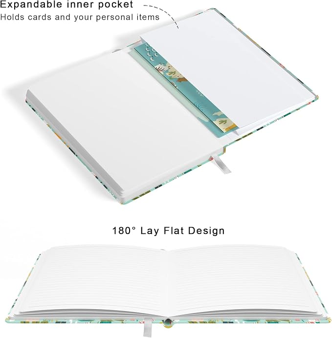 Lined Journal Notebook, Hardcover Journal for Women, Medium 5.7 x 8.4 in, 160 Pages Thick Paper, Cute Aesthetic Floral A5 Ruled Notebook for Writing Journaling Work School Office, Green Flowers