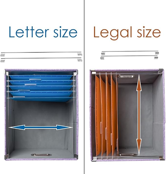PRANDOM File Organizer Box - Set of 4 Collapsible Decorative Linen Filing Storage Hanging File Folders with Lids Office Cabinet Letter/Legal Size Purple 17.1x14x11.1 inch