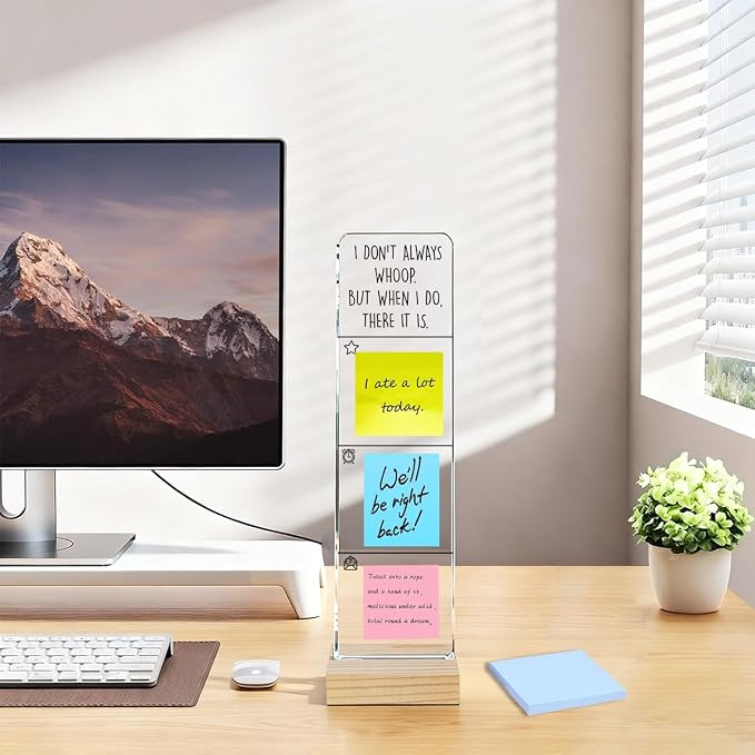 Monitor Memo Board with Removable Wooden Base Acrylic Portable Sticky Note Holder, I Don't Always Whoop But When I Do There It is Acrylic Message Board Sign, Sticky Notes 100 Sheets