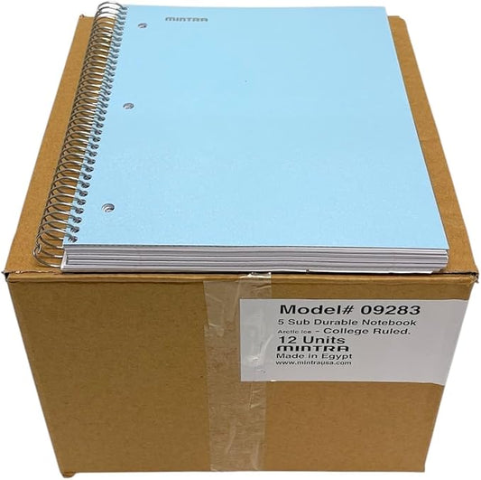 Mintra Office Durable Spiral Notebooks, 5 Subject (Arctic Ice, College Ruled 12pk)