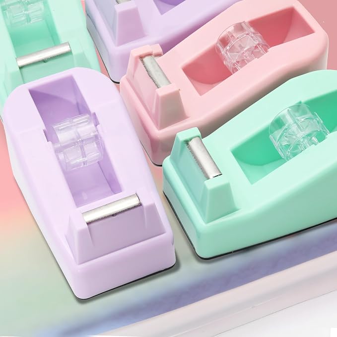 Desktop Tape Dispenser Heavy Duty Desk Accessories Floral Office Tape Dispensers, Weighted Non-Skid Base, Macaron Green