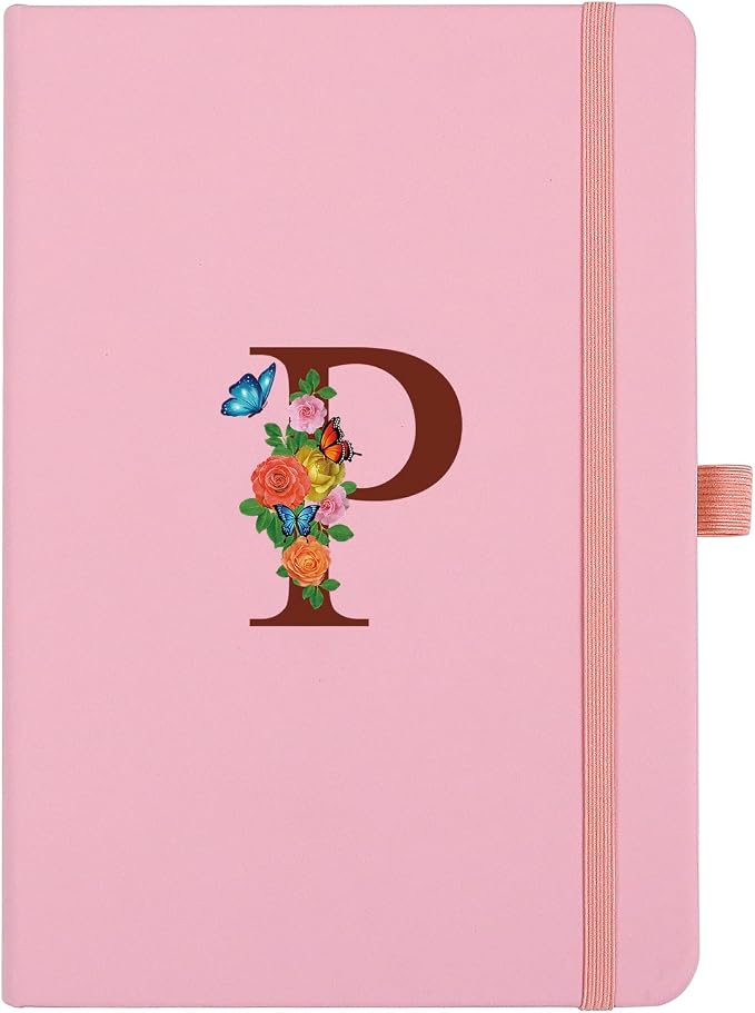 Pink Notebook for Women, 5.7"X8.3" A5 Journal Notebook with Letter P, Dual-Sided Writing Notebook with Dividers, Cute Leather Journal for Work, Business, School, Meetings, Travelers, Small Notebook