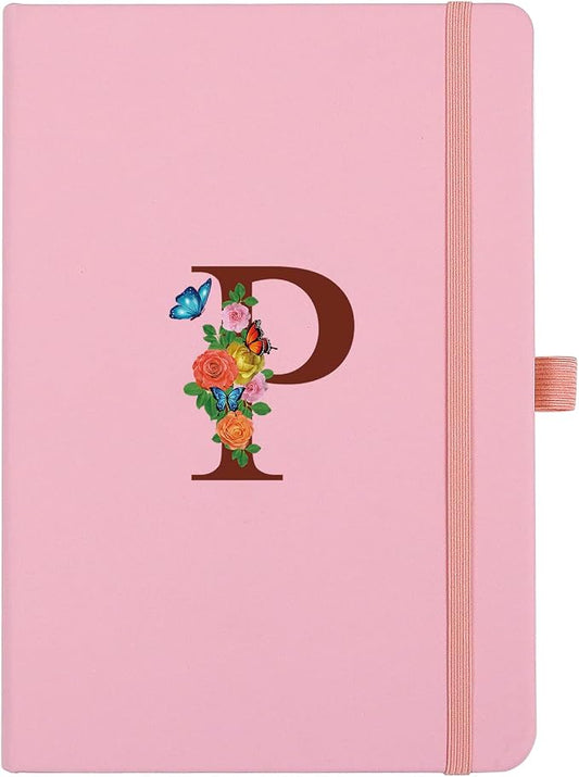 Pink Notebook for Women, 5.7"X8.3" A5 Journal Notebook with Letter P, Dual-Sided Writing Notebook with Dividers, Cute Leather Journal for Work, Business, School, Meetings, Travelers, Small Notebook