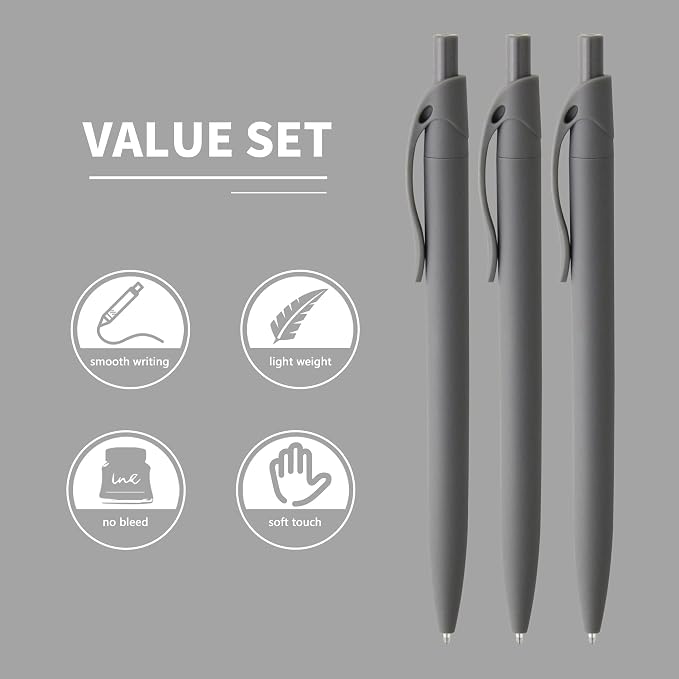 deegtran Pens Bulk, 50 Pack No Bleed Grey Barrel Black Ink Click Pens, Wholesale Retractable Ballpoint Pens, Pen Medium Point, Smooth black Ink Pen, 1.0MM