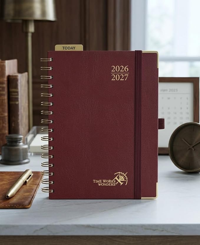 POPRUN 2026-2027 Weekly Planner 6.25" x 8.5" Weekly and Monthly Planner | Jul 2026 - Jun 2027 Daily Agenda Book with Hourly Schedule, Tabs, Hardcover, School and Office Supplies - Burgundy